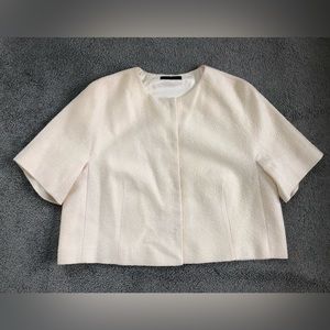 Elie Tahari cream wool short sleeves boxy crop wide relaxed jacket blazer 10 12